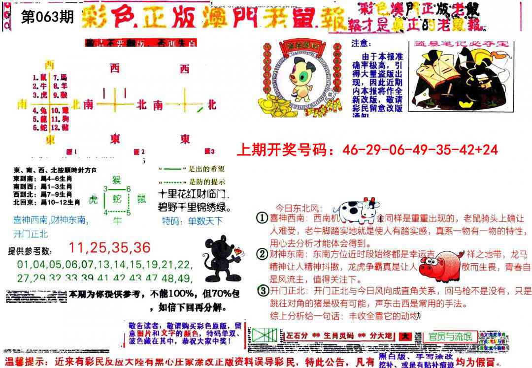 063期彩色正版澳门老鼠报[图]