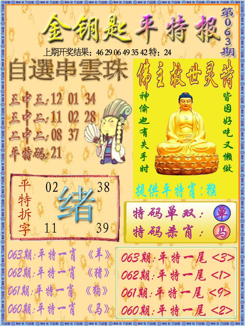 063期金钥匙平特报[图]