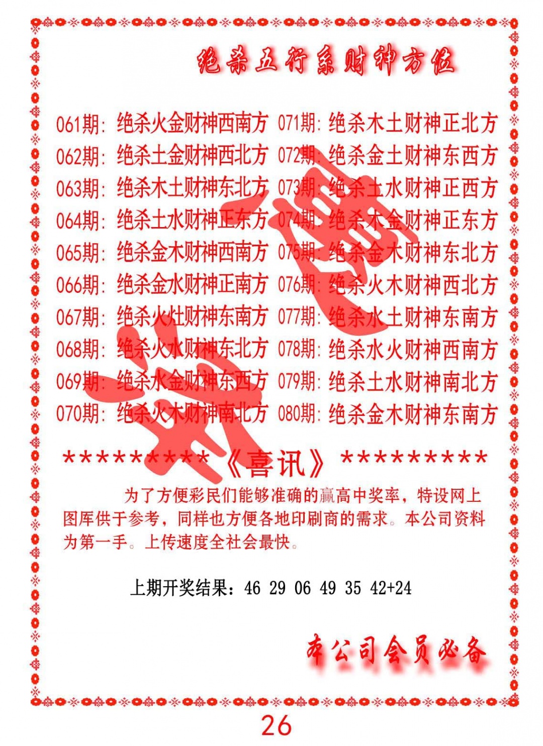 063期绝杀五行及财神方位[图]